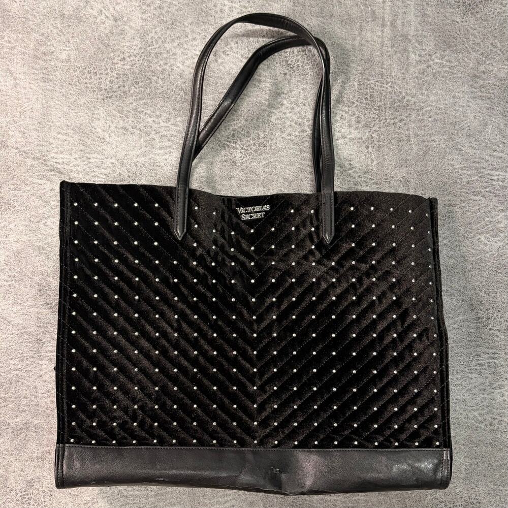 Victorias Secret Black Velvet Embellished Tote Bag